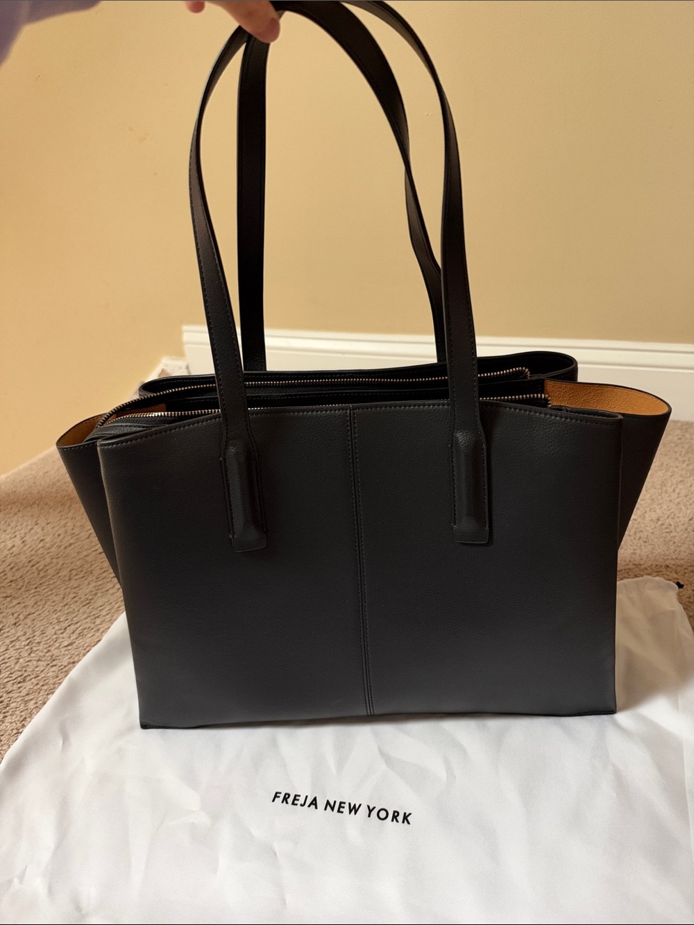 Freja New York Paloma Black Leather Tote with Dual Shoulder Straps